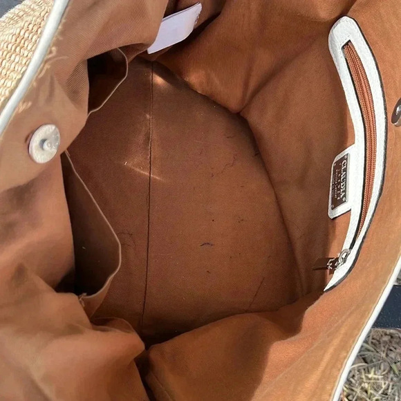 Claudia Firenze Pebbled Leather Tote Bag Made Italy Straw - Picture 3 of 8